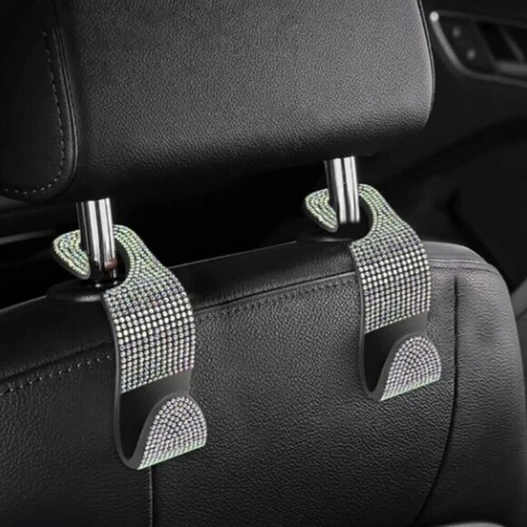 Car Seat Hooks (2 Pack) Bling Rhinestones Crystal Hanger Organizer Universal - Picture 3 of 8